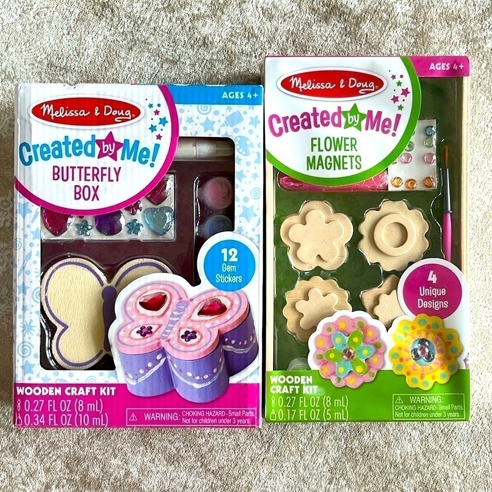 Brand New Melissa & Doug Created by Me Wooden Flower Magnets & Butterfly Box